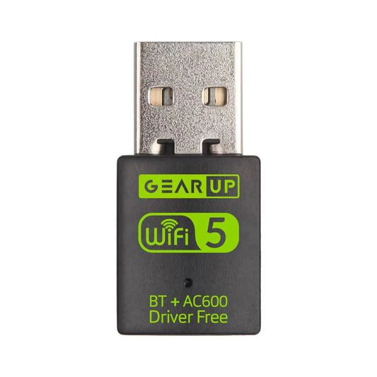 GearUP 600Mbps Dual Band WiFi + Bluetooth Adapter For Windows PC/Laptop- (Driver Free Version, WiFi Hotspot Supported, 2.4GHz + 5GHz